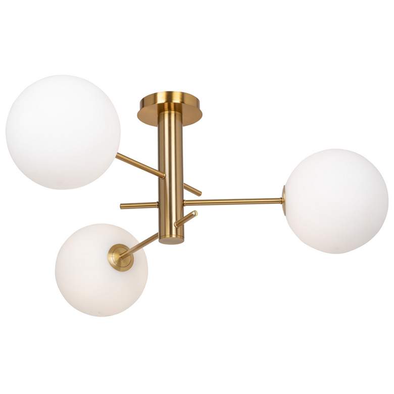 Image 2 Aurelia 31.5" Wide 3-Light Brass Semi-Flush Mount With White Glass Sha