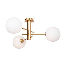 Image3 of Aurelia 31.5" Wide 3-Light Brass Semi-Flush Mount With White Glass Sha more views