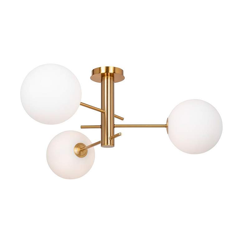 Image 3 Aurelia 31.5" Wide 3-Light Brass Semi-Flush Mount With White Glass Sha more views