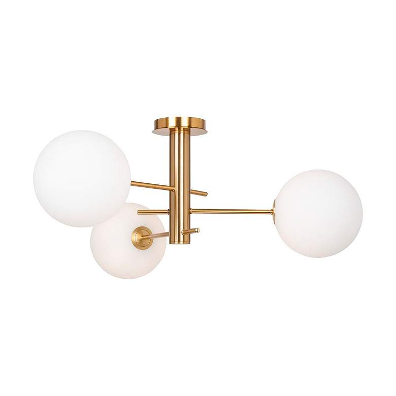 Image 4 Aurelia 31.5" Wide 3-Light Brass Semi-Flush Mount With White Glass Sha more views