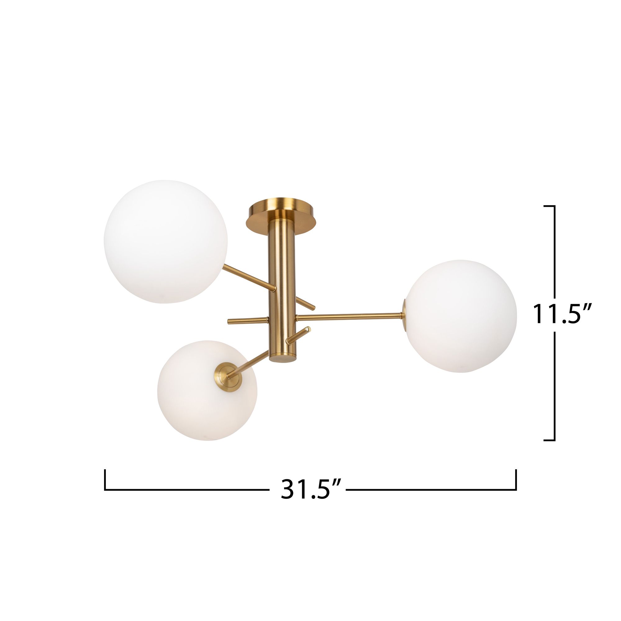 Aurelia 31.5" Wide 3-Light Brass Semi-Flush Mount With White Glass Sha