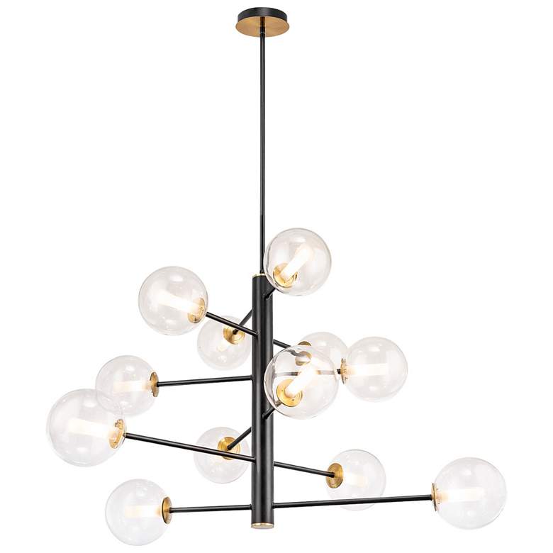 Image 1 Aurelia 33.5" Wide 12-Light Black Chandelier With White Glass Shade