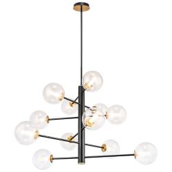 Aurelia 33.5" Wide 12-Light Black Chandelier With White Glass Shade