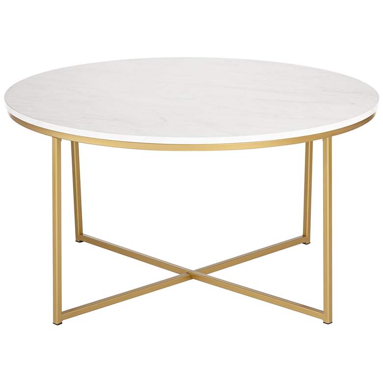 Image 3 Aurelia 36 inch Wide Faux Marble and Gold Modern Coffee Table