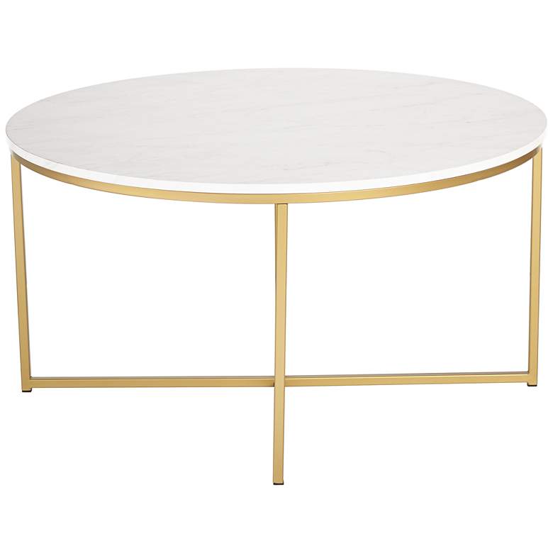 Image 7 Aurelia 36 inch Wide Faux Marble and Gold Modern Coffee Table more views
