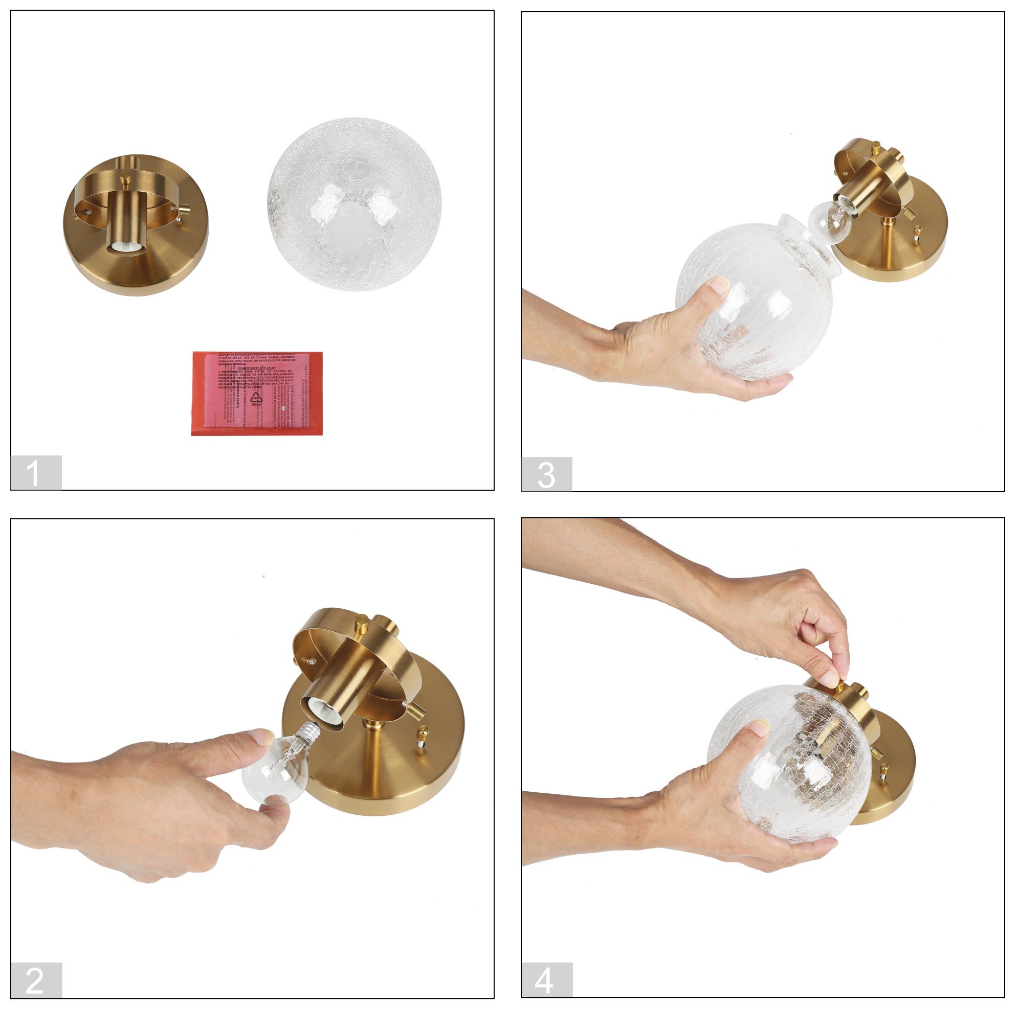 Image 4 Aurelia 8 3/4" High Warm Brass Crackle Glass Wall Sconces Set of 2 more views