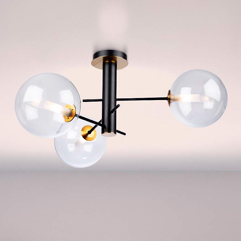 Image 1 Aurelia Collection 3-Light Semi-Flush Mount, Matte Black & Brass