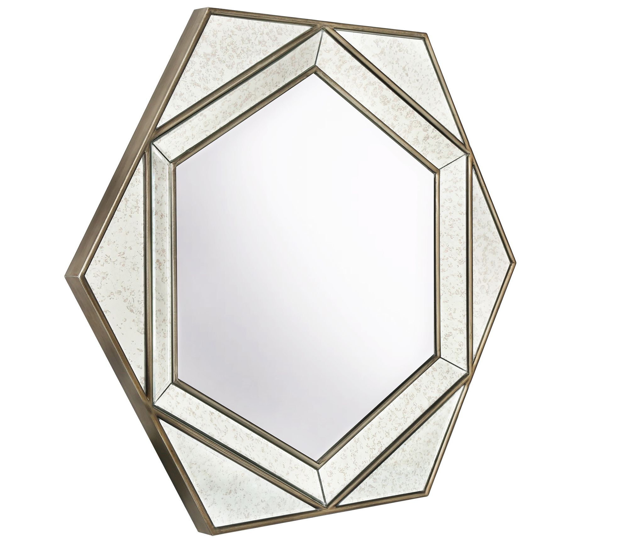 Image 2 Aurelis Retro Hexagonal 35.4" Antique Gold Wall Mirror more views