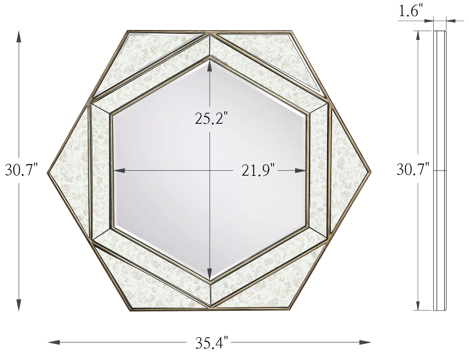 Image 3 Aurelis Retro Hexagonal 35.4" Antique Gold Wall Mirror more views