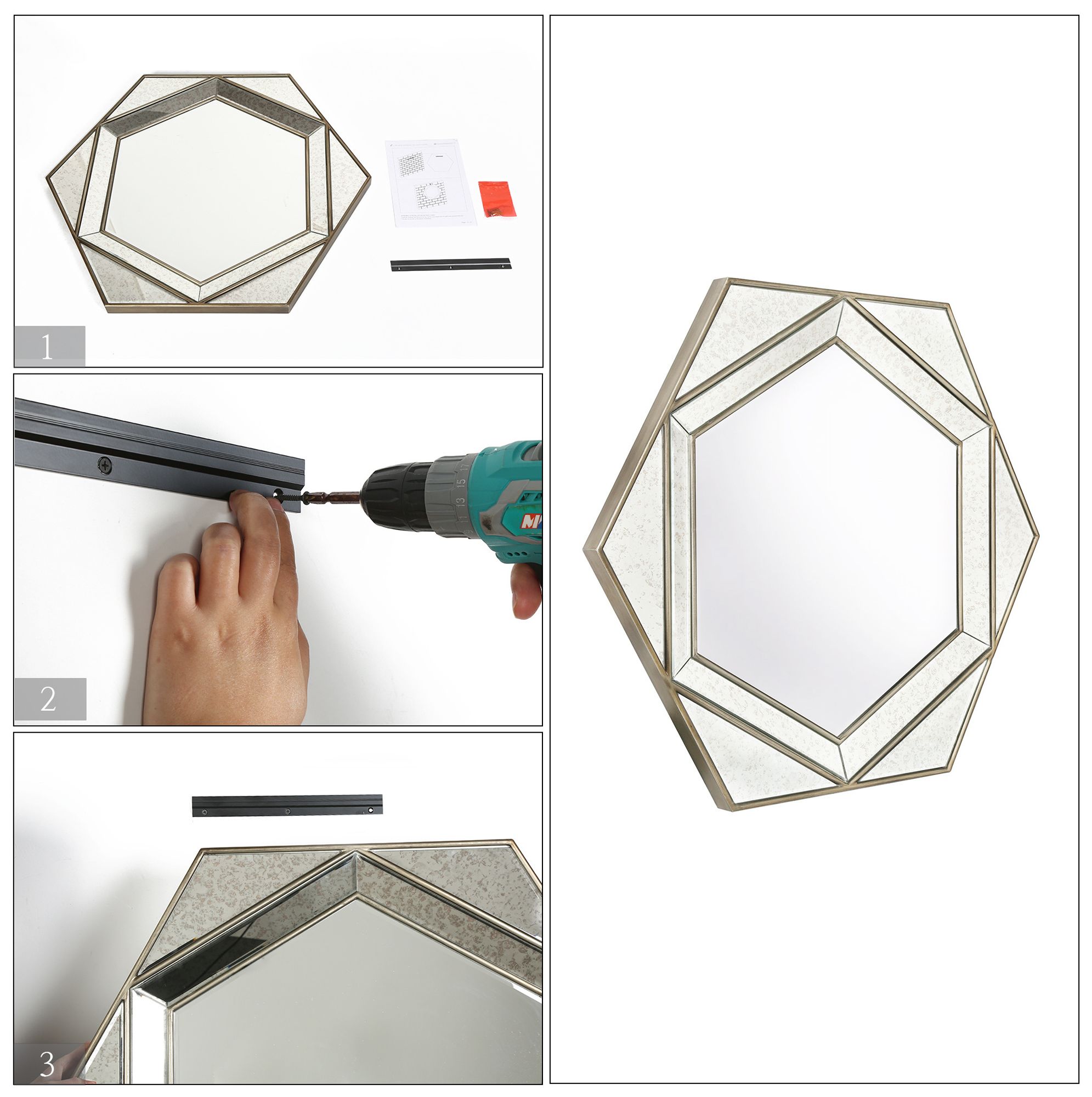 Aurelis Retro Hexagonal 35.4" Antique Gold Wall Mirror