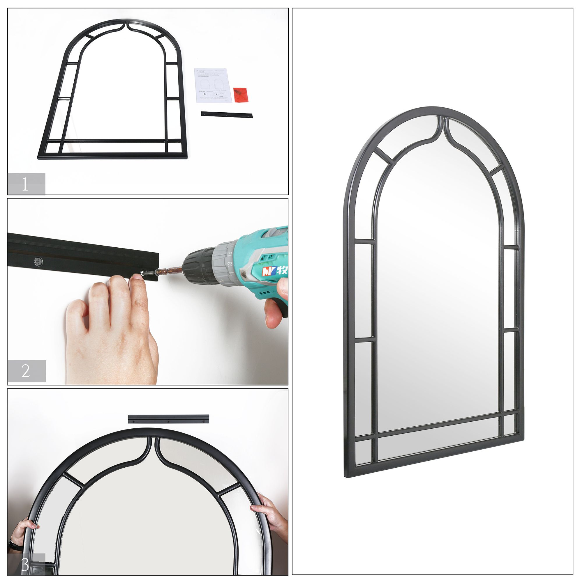 Image 7 Aurelis Window Arched 31.5" x 47.2" Black Wall Mirror more views