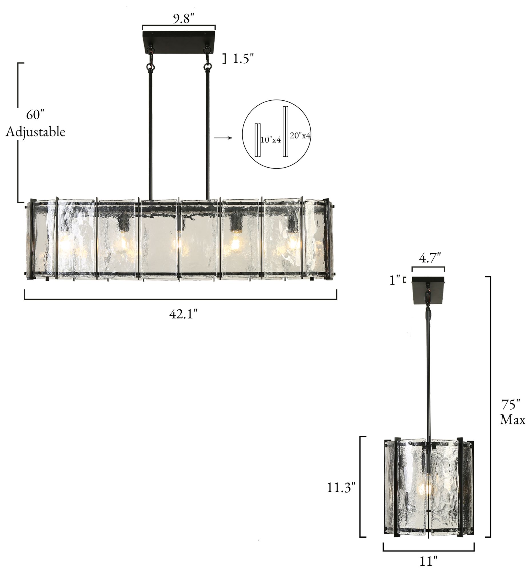 Image 2 Aurely 42.1" Wide Rectangle 5-Light Handmade Glass Island Chandelier more views