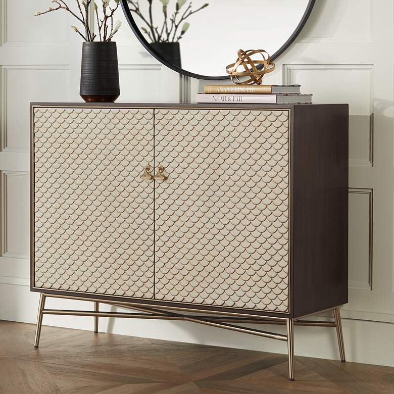 Image 1 Auric 42 3/4" Wide Mahogany and Brass Modern Cabinet