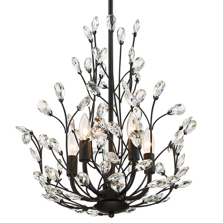 Aurine 18 inch Wide Matte Black and Crystal Floral 5-Light Chandelier more views