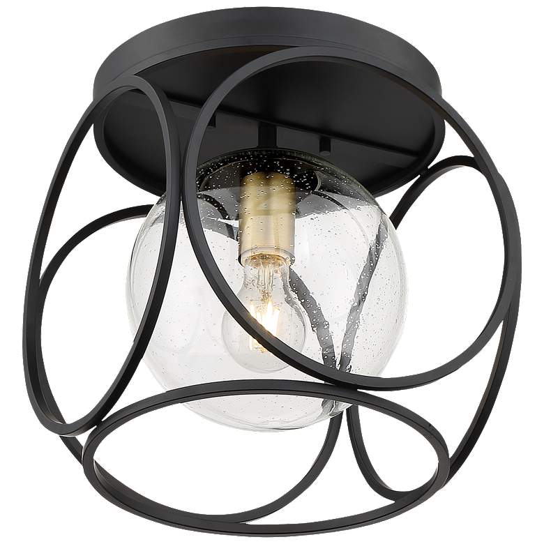 Image 1 Aurora; 1 Light; Flush Mount Fixture; Black and Vintage Brass Finish