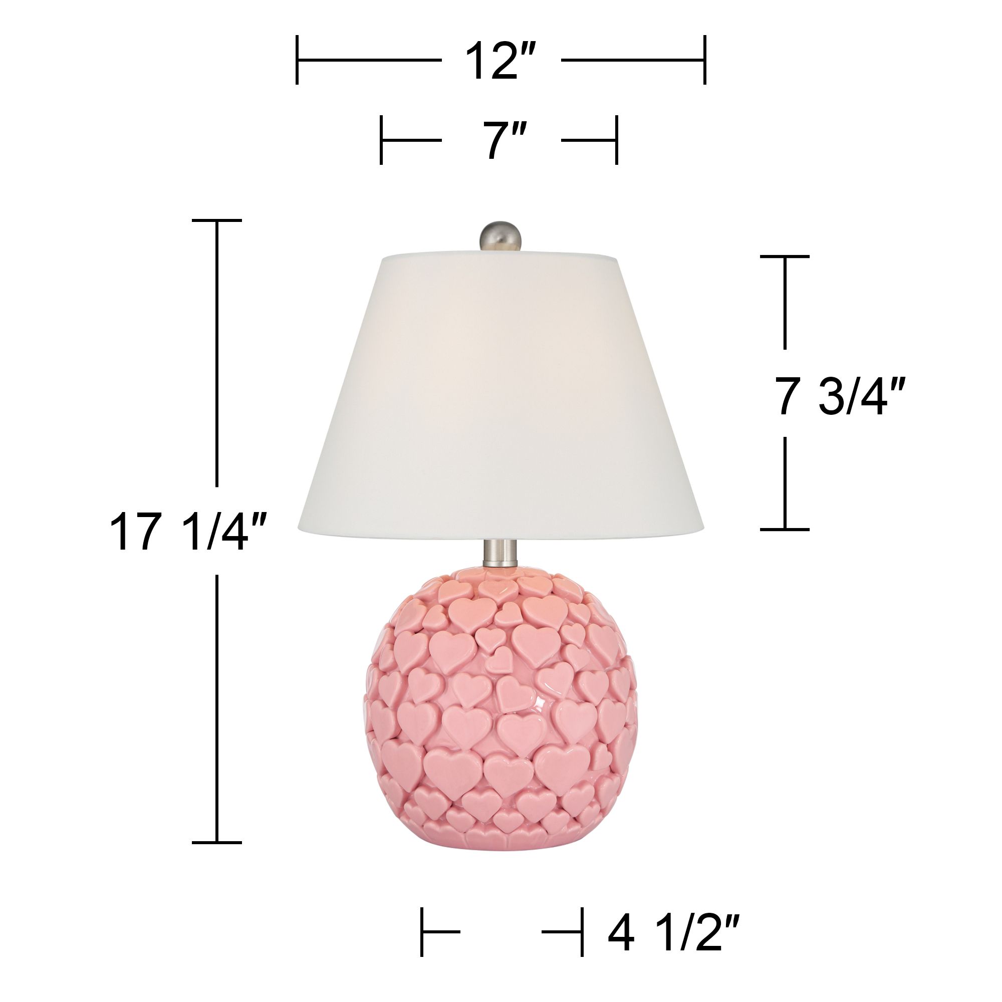 Aurora 17 1/4"H Pink Hearts Ceramic Table Lamp Set of 2 with Dimmer