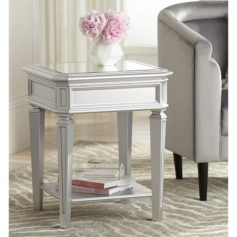 Image 1 Aurora 20" Wide Mirrored and Silver Traditional Side Table