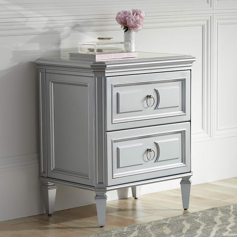 Image 1 Aurora 26" Wide 2-Drawer Mirrored and Silver Side Table