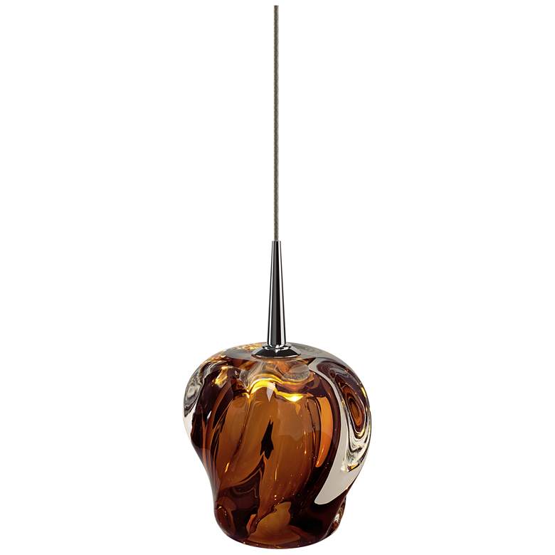 Image 1 Aurora 4 1/2" Wide Chrome Amber Art Glass LED Mini Pendant