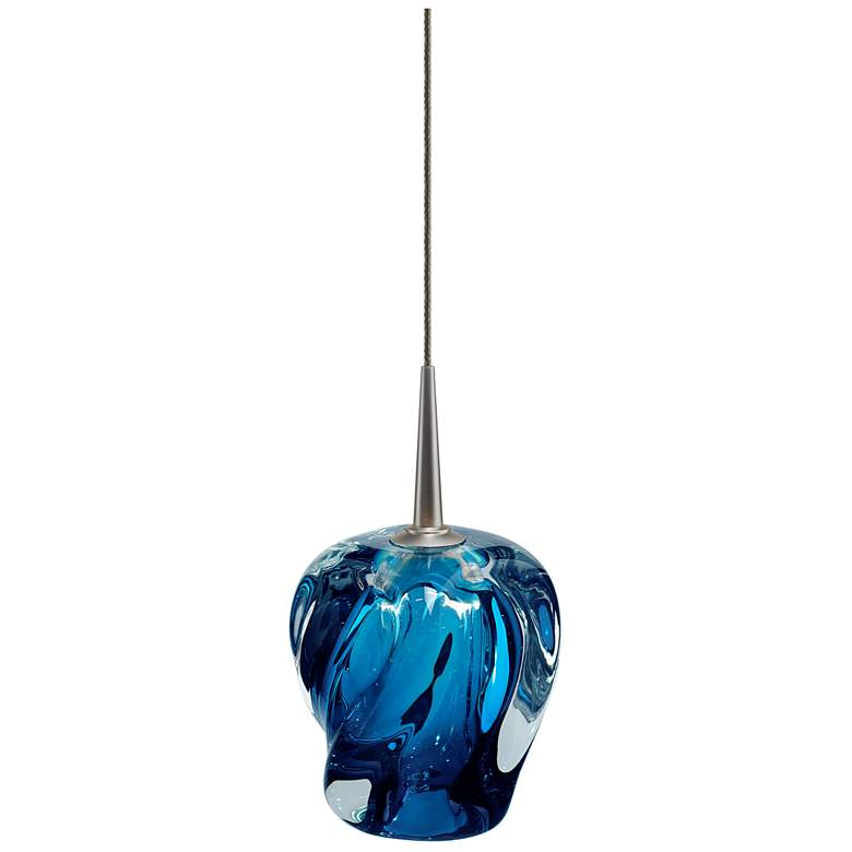 Image 1 Aurora 4 1/2"W Matte Chrome LED Mini Pendant with Blue Glass