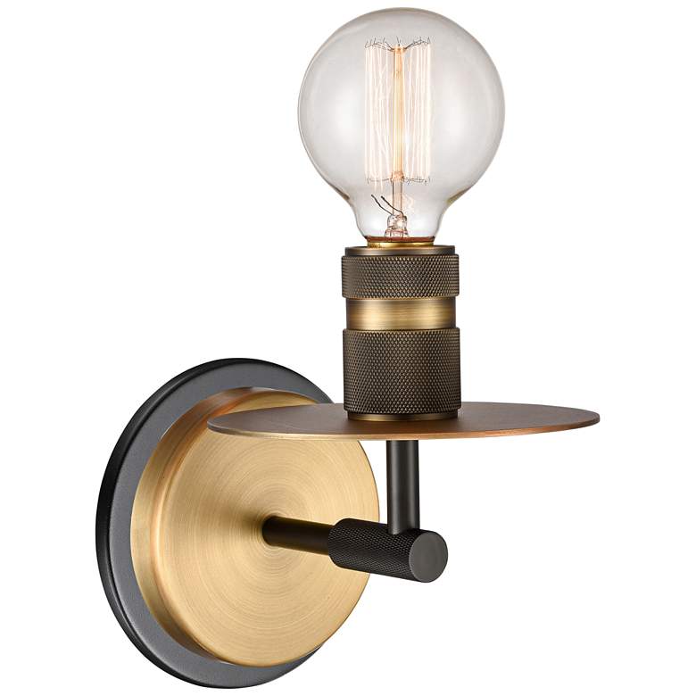 Image 1 Aurora 6 3/4" High Black and Brushed Brass Metal Wall Sconce