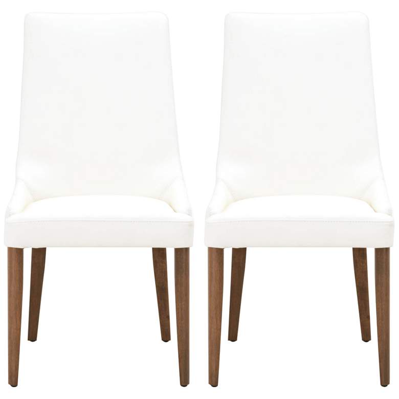 Image 1 Aurora Alabaster Leather Walnut Wood Dining Chairs Set of 2