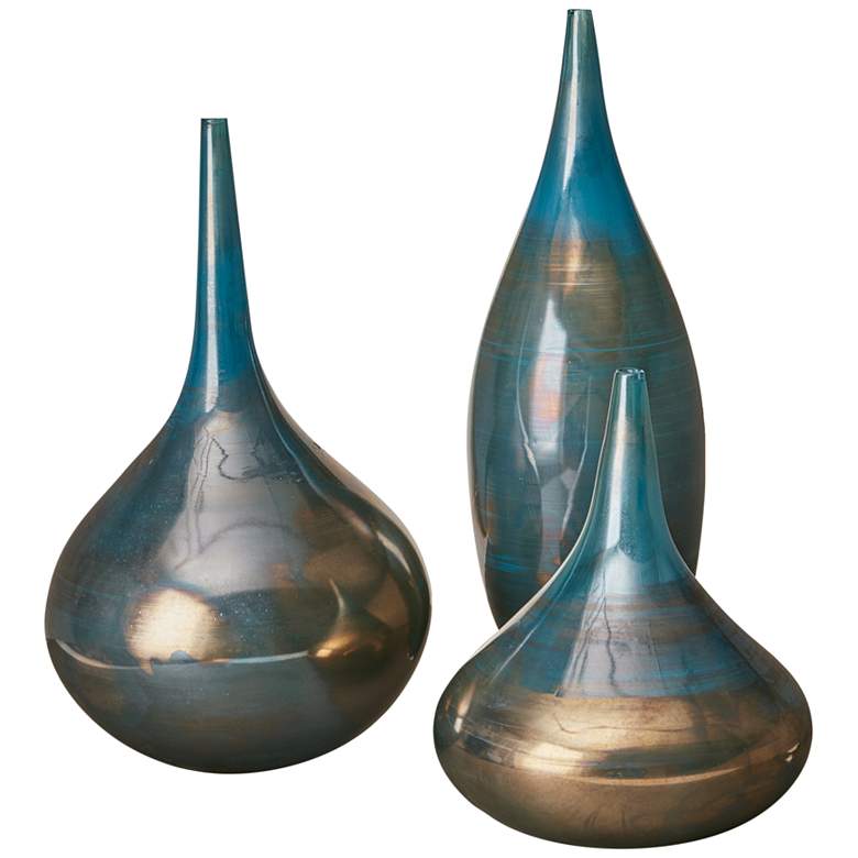 Image 2 Aurora Blue Metallic Sprayed Glass Decorative Vases Set of 3