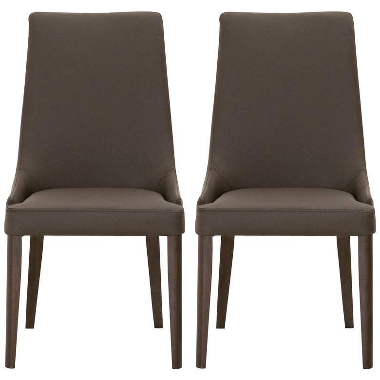 Image 1 Aurora Dark Umber Leather and Walnut Dining Chairs Set of 2