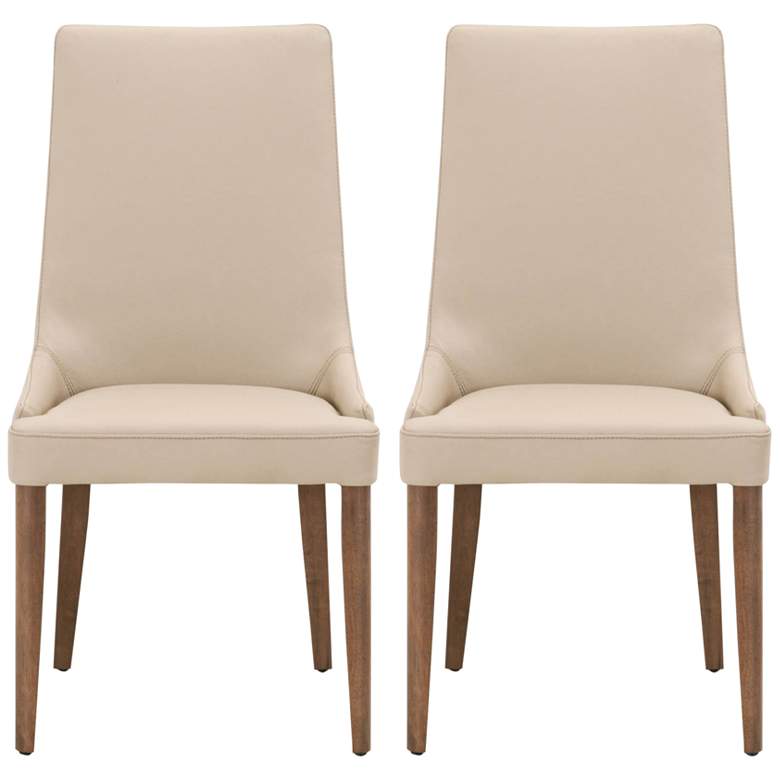 Image 1 Aurora Flaxen Leather and Walnut Wood Dining Chairs Set of 2