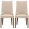 Aurora Flaxen Leather and Walnut Wood Dining Chairs Set of 2