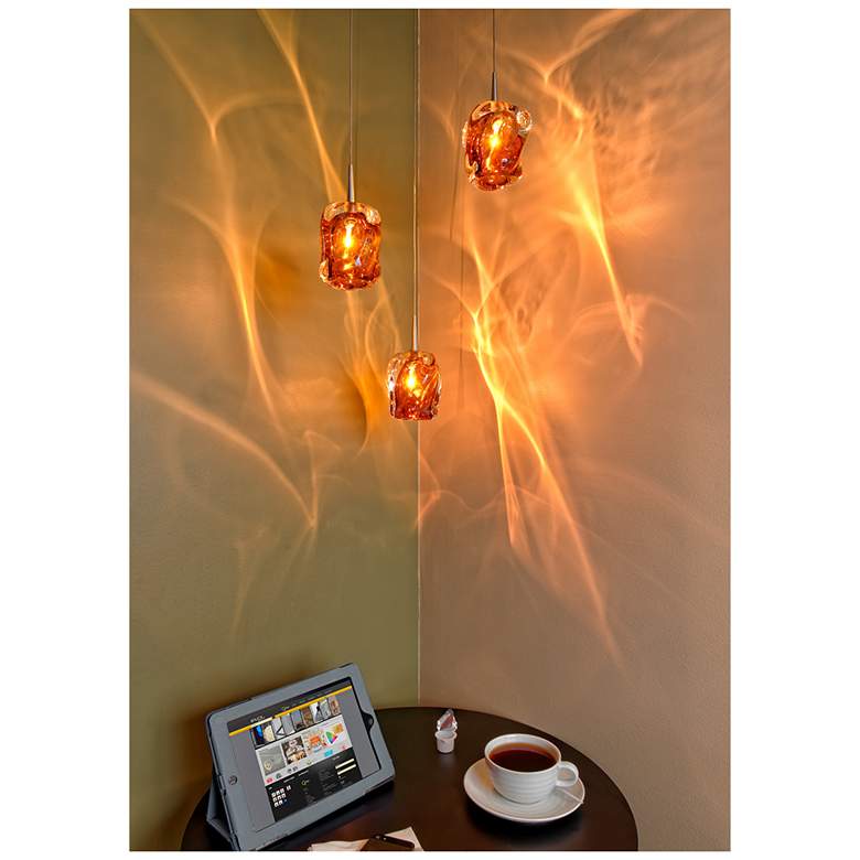 Image 5 Aurora LED Pendant - Matte Chrome Finish - Amber Glass Shade more views