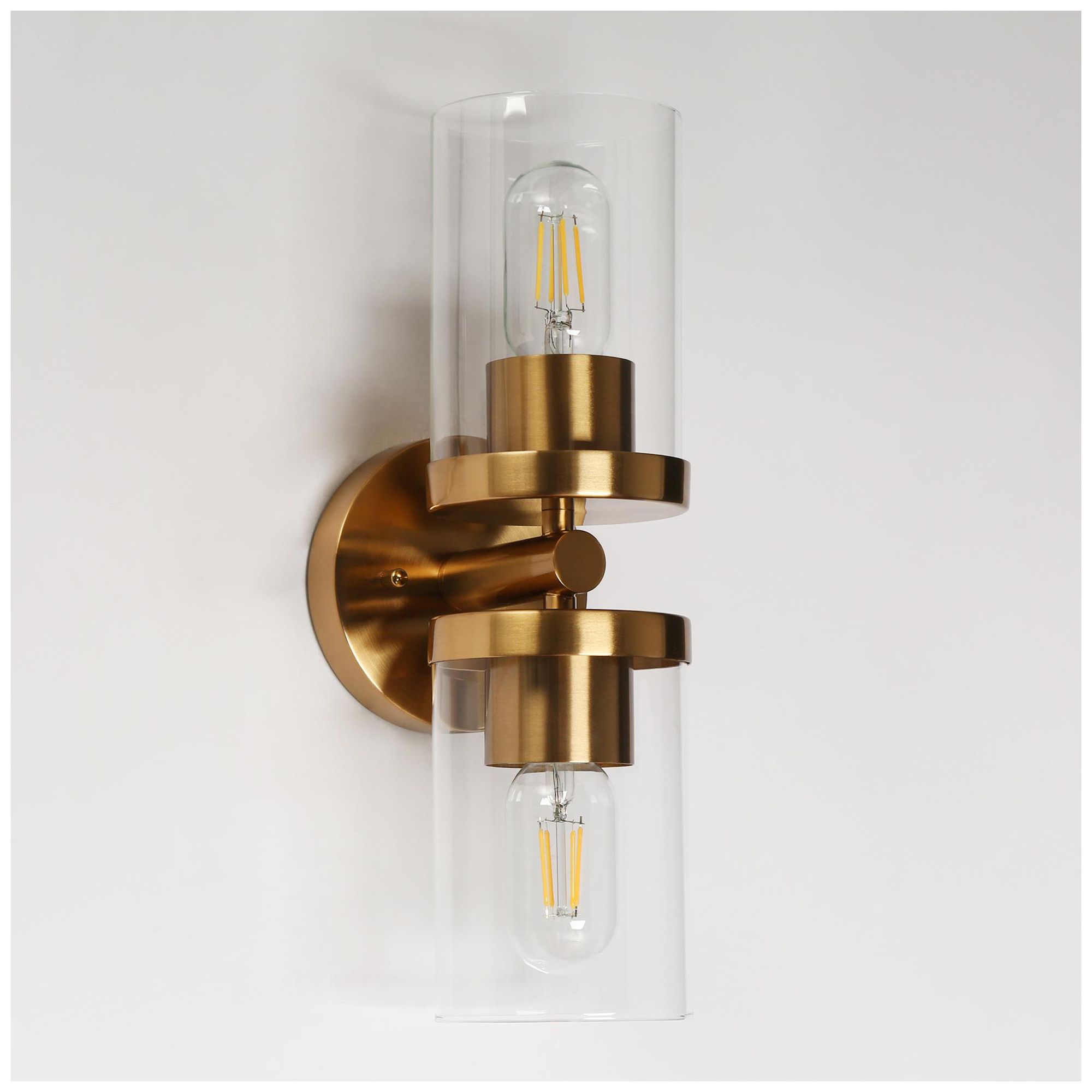 Image 2 Aurum 13.4"H Modern Brass 2-Light Cylinder Glass Wall Sconce more views