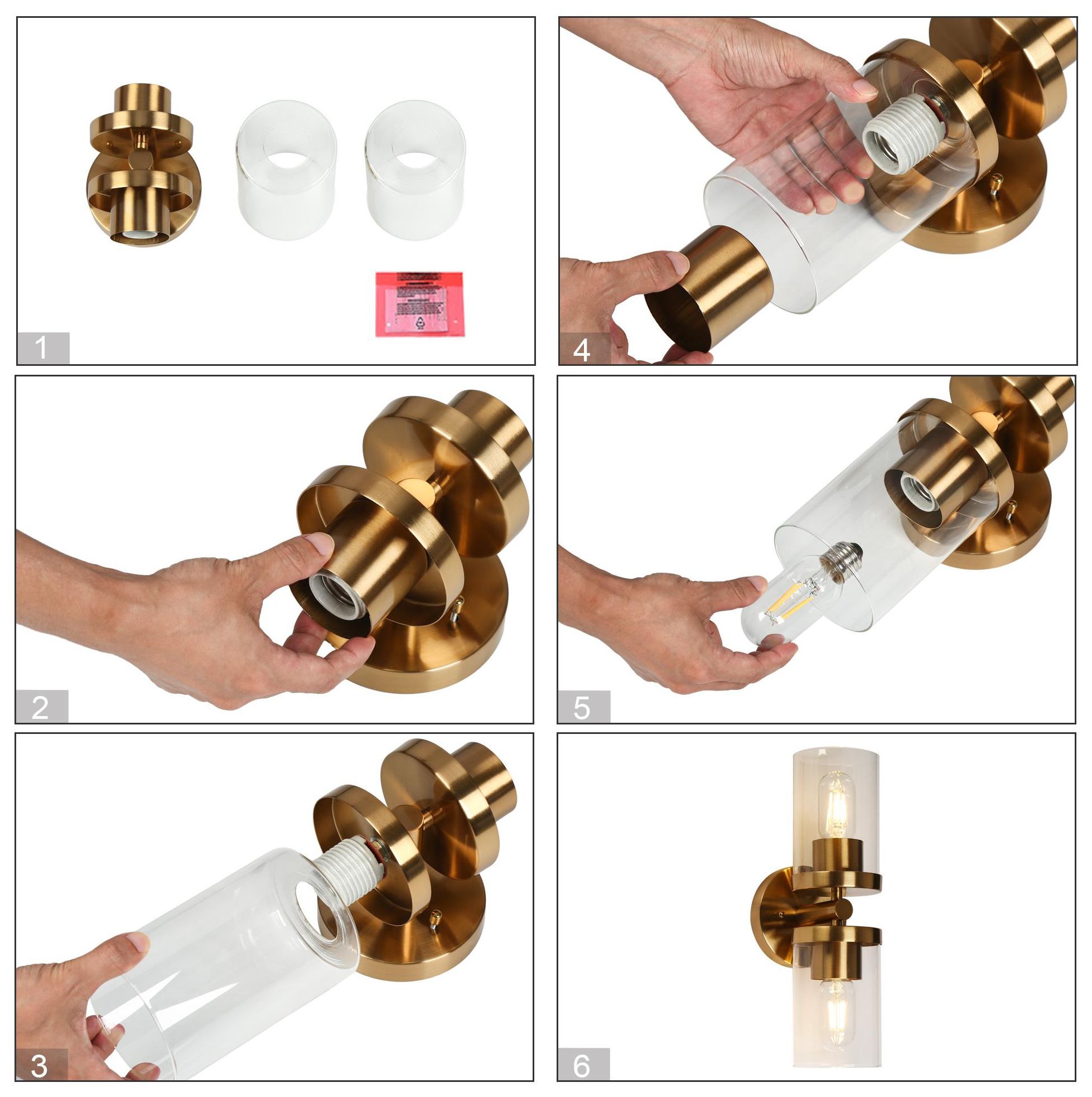 Image 5 Aurum 13.4"H Modern Brass 2-Light Cylinder Glass Wall Sconce more views