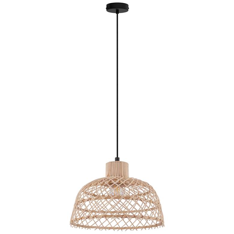 Image 1 Ausnby Pendant Black Finish, Natural Wood Shade, 40W