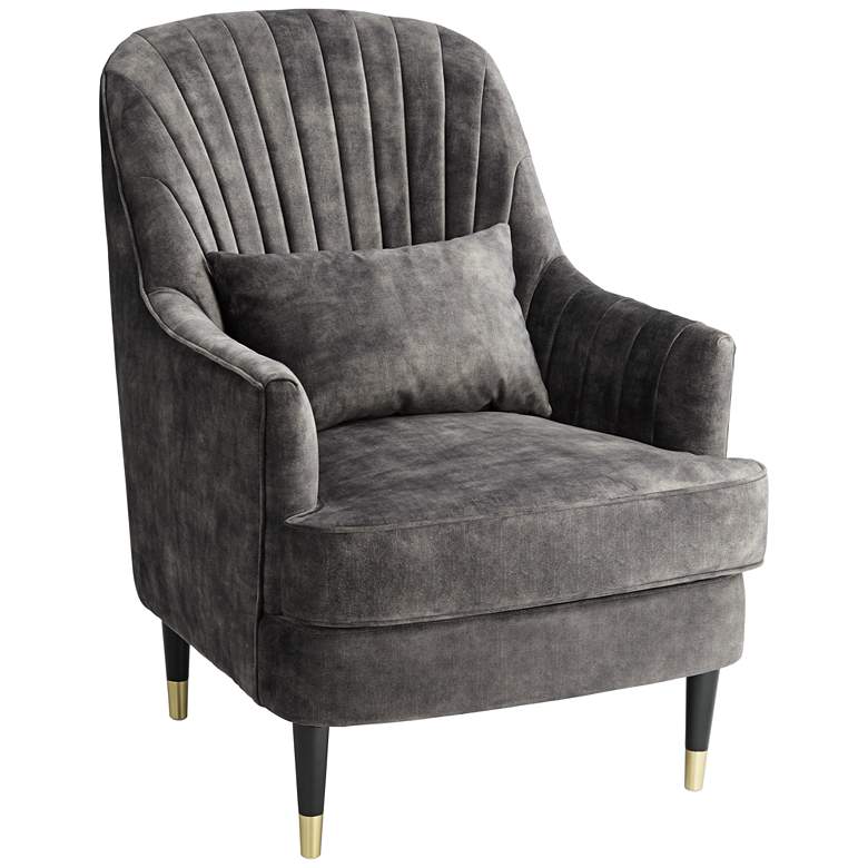 Image 3 Austen Charcoal Gray Velvet Tufted Armchair with Pillow