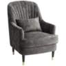 Austen Charcoal Gray Velvet Tufted Armchair with Pillow
