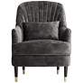 Austen Charcoal Gray Velvet Tufted Armchair with Pillow in scene