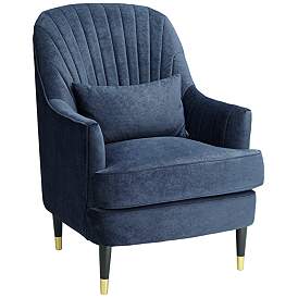 Image3 of Austen Navy Velvet Tufted Armchair with Pillow