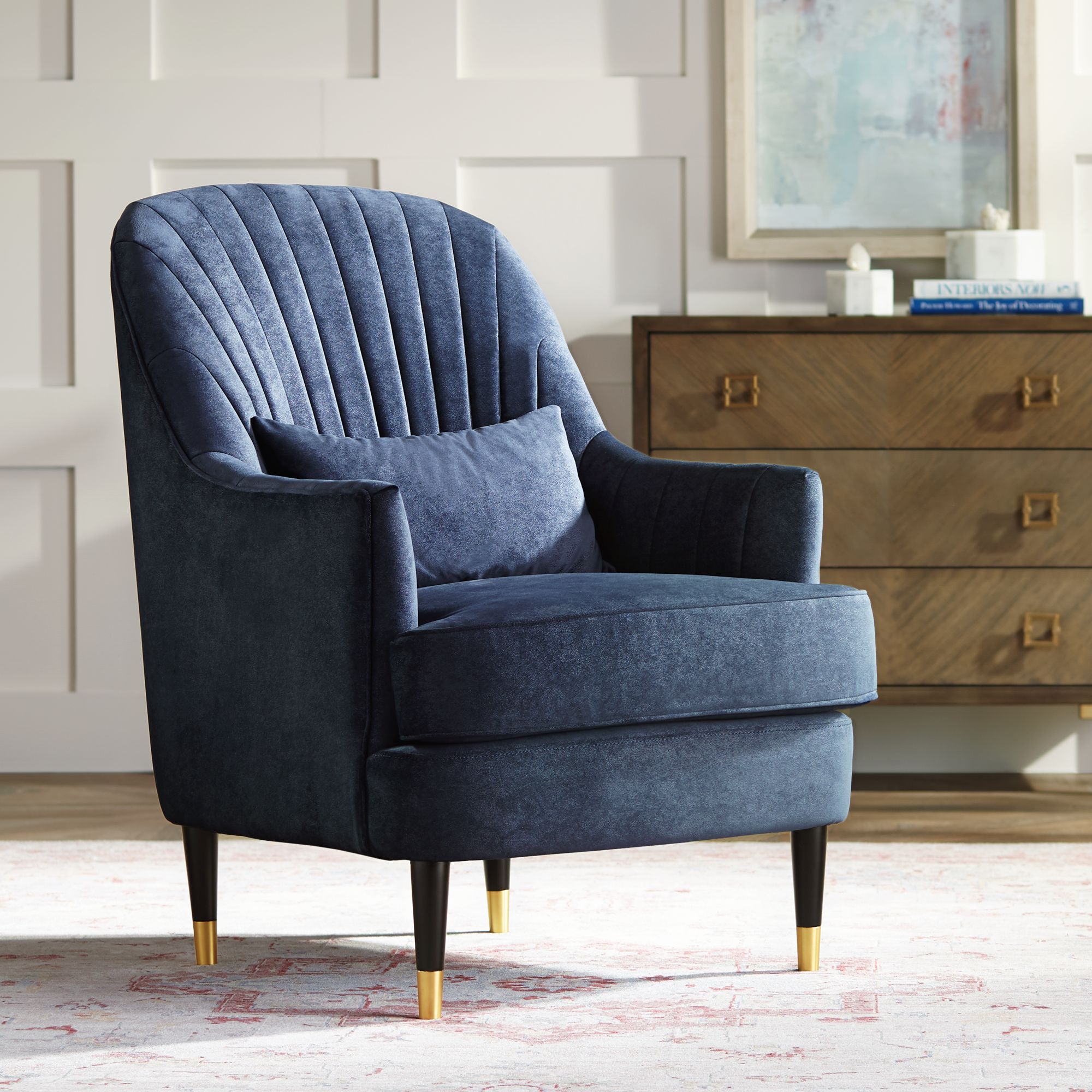 navy velvet tufted chair