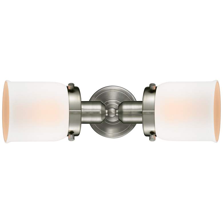 Image 1 Austere Bell 18.5"W 2 Light Brushed Nickel Bath Light w/ White Shade
