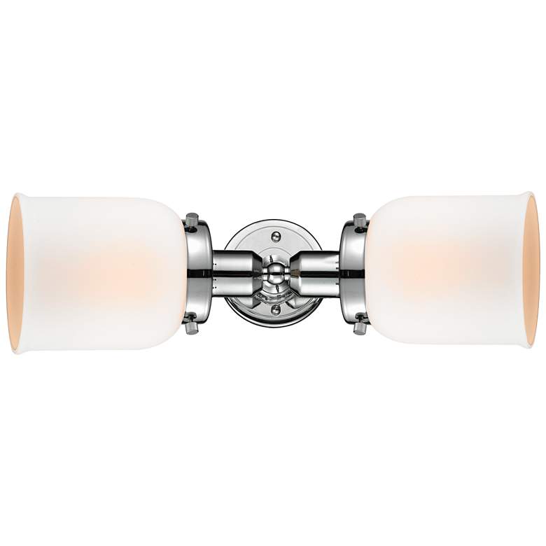 Image 1 Austere Bell 18.5"W 2 Light Polished Chrome Bath Light w/ White Shade