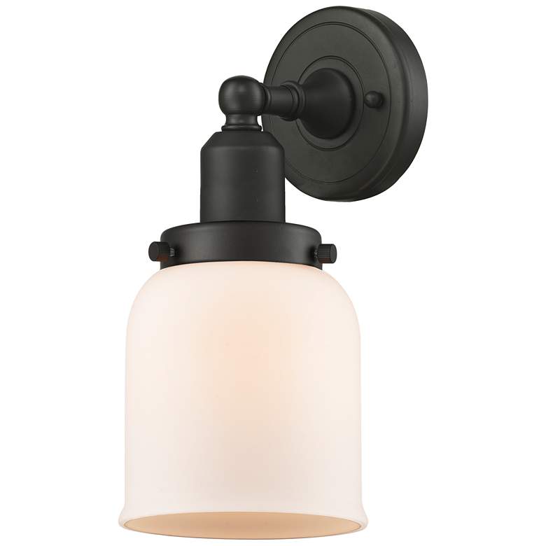 Image 1 Austere Bell 5" Wide Bronze Bath Vanity Light w/ Matte White Shade