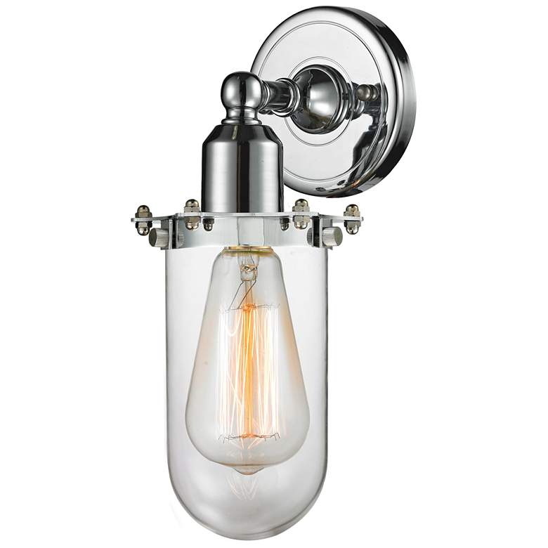 Image 1 Austere Centri 11.5" High Polished Chrome Sconce w/ Clear Shade