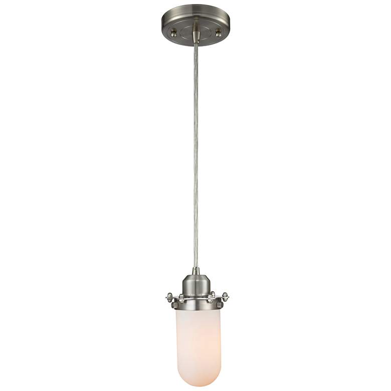 Image 1 Austere Centri 5" Brushed Satin Nickel Corded Mini Pendant w/ White Sh