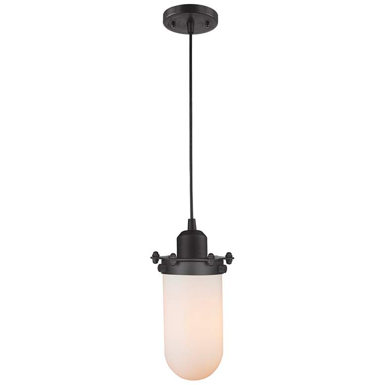 Image 1 Austere Centri 5" Matte Black Cord Hung Mini Pendant w/ Matte White Sh