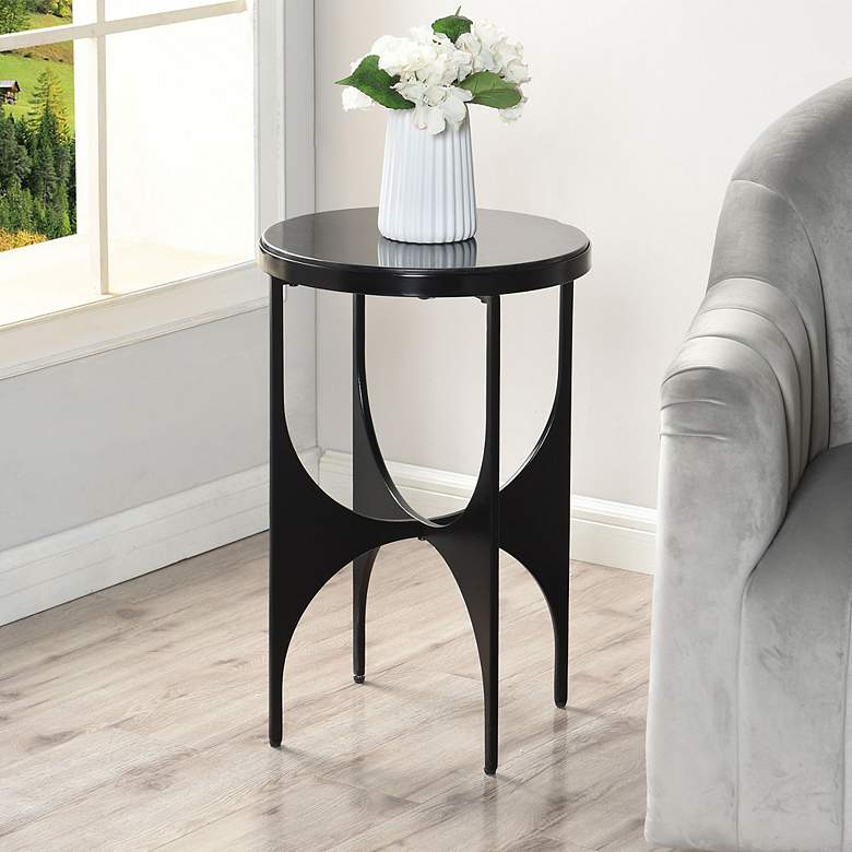 Image 1 Austin 23" High Marbled Table Top Satin Black Side Table