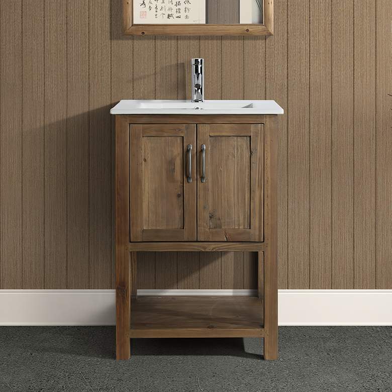 Image 1 Austin 24" Wide Walnut Wood 2-Door Single Sink Vanity