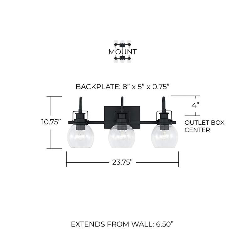Image 6 Austin Allen & Co Buxton 3 Light Vanity 23.75" Matte Black more views