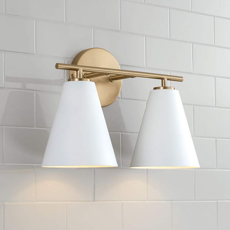 Image 1 Austin Allen & Co Charlie 2 Light Vanity 15" Matte Brass and White