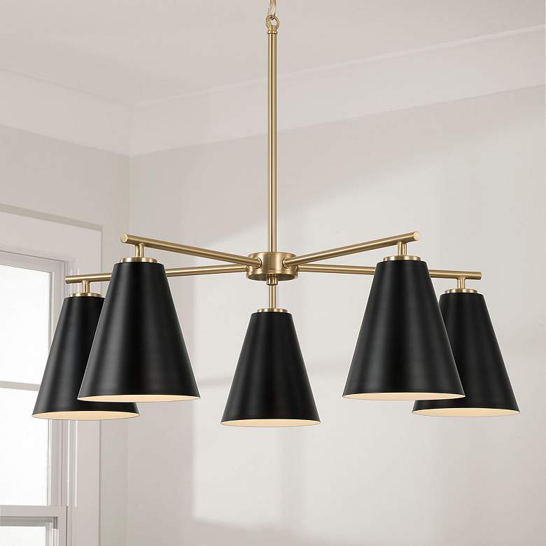 Image 1 Austin Allen & Co Charlie 5 Light Chandelier 28" Matte Brass and B